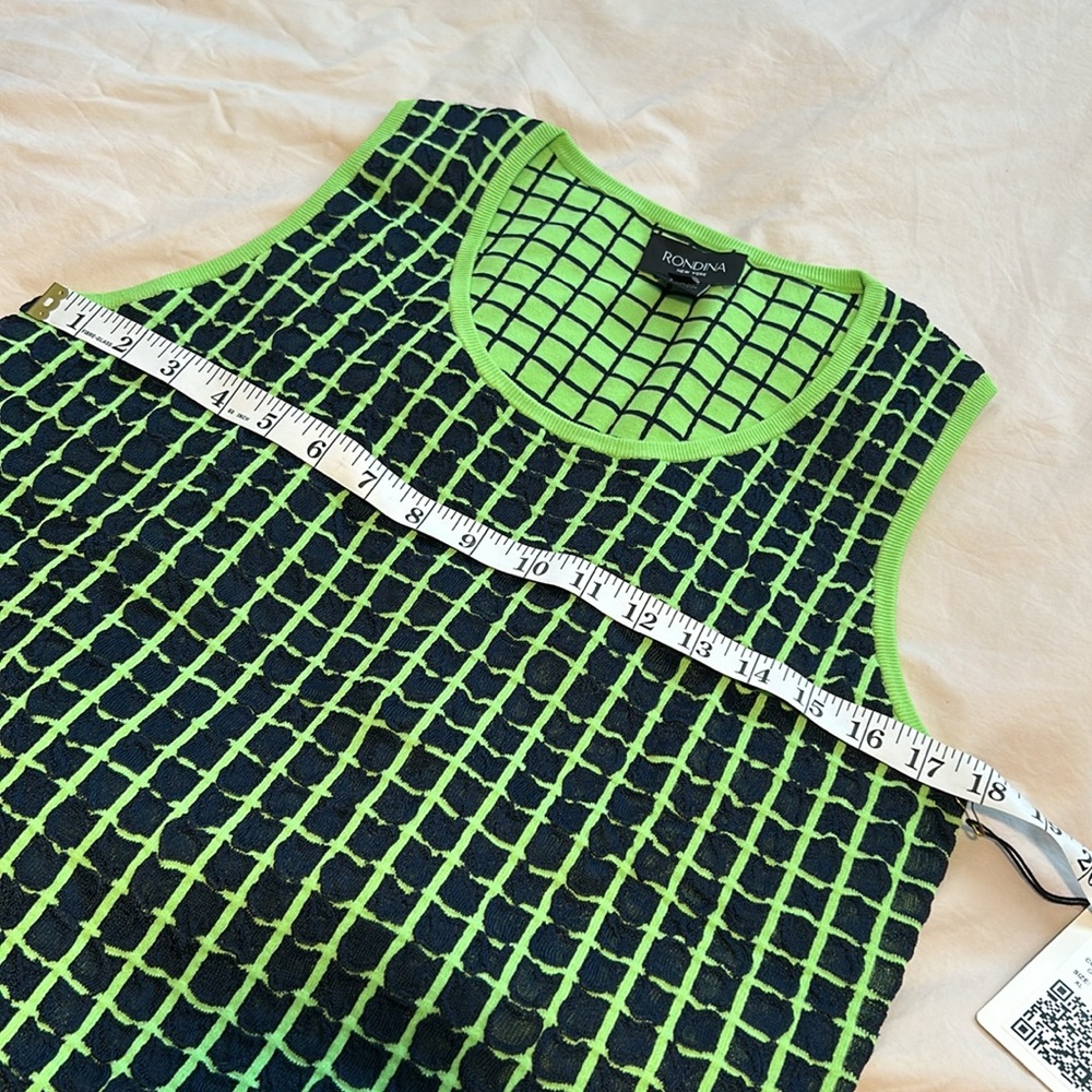 Rondina New York Grass Green and Navy Sleeveless Fitted Knit Tank Top NWT XL - Picture 8 of 9